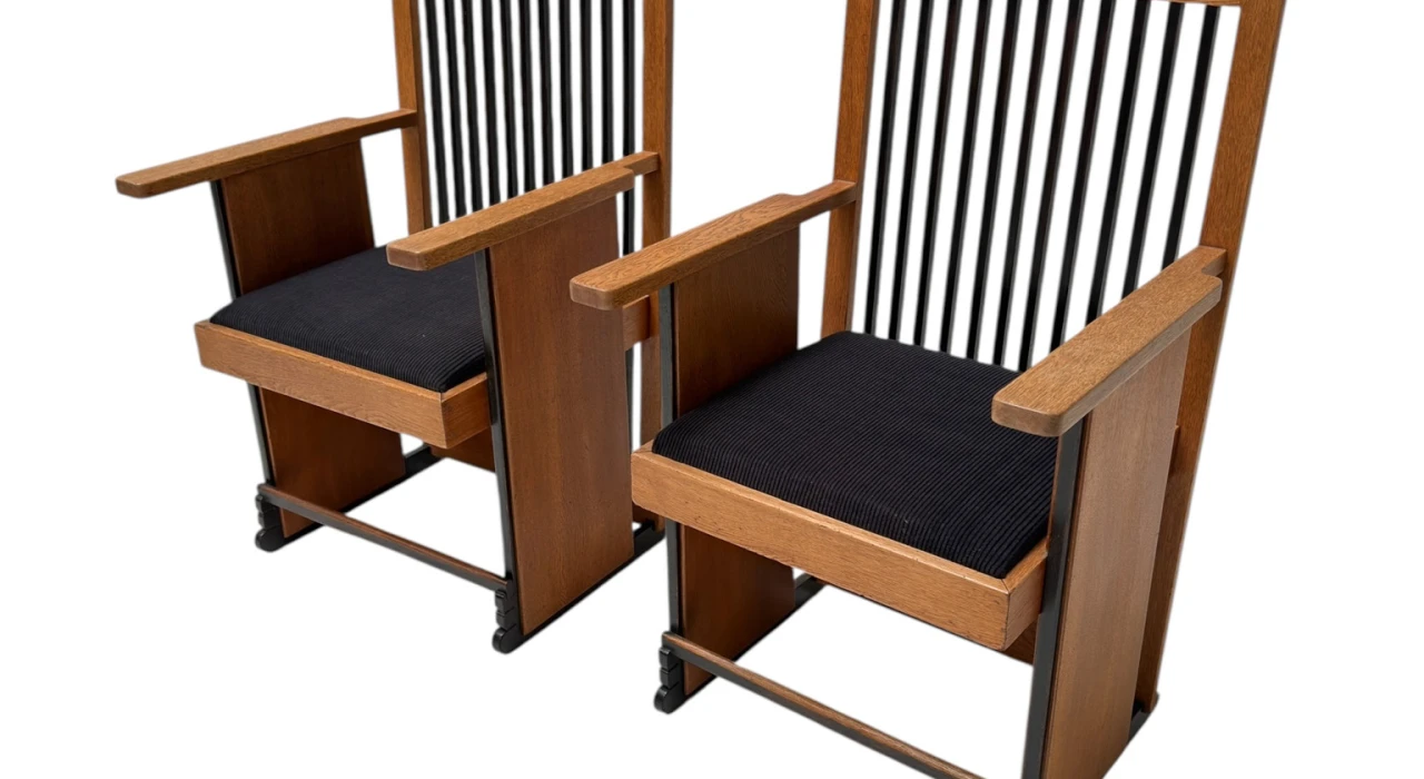 Two Art Deco Modernist High Back Armchairs by Architect Caspers, 1920s